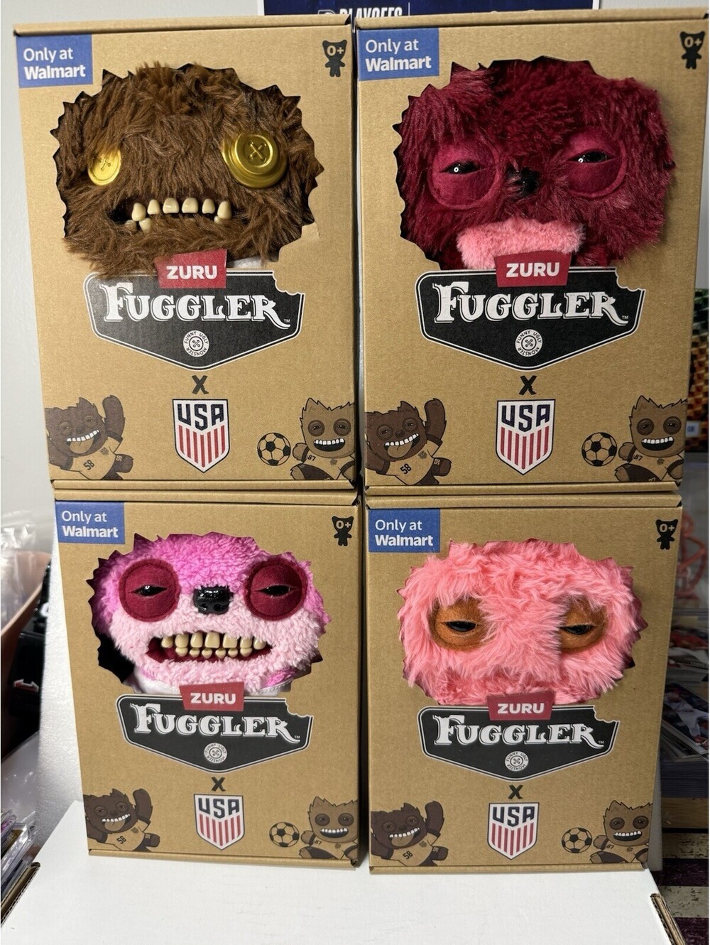 US Soccer X Fuggler Complete Set of 4 FIFA Button Sir Belch Teddy Bear & Grumps